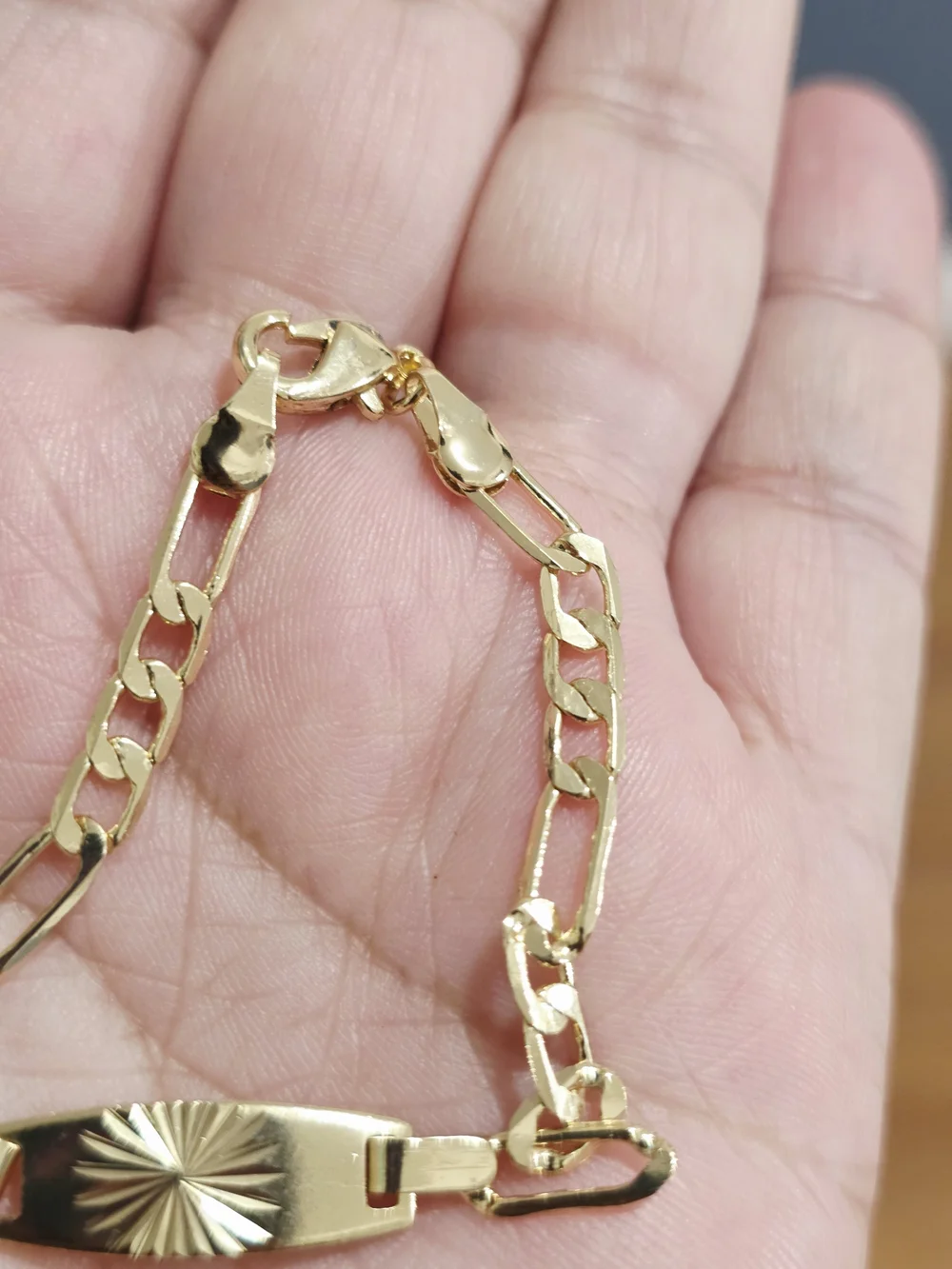 18k Gold Plated Kids ID Link Bracelet with Sunburst Plate